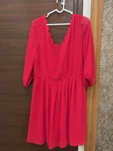 Vibrant Red Scalloped Neck Dress size L