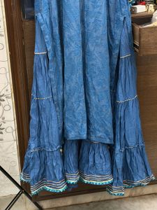 Blue Embroidered Kurta with attached ghagra
