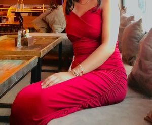 Red Ruched Bodycon Maxi Dress