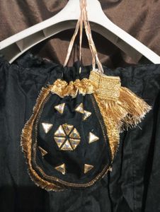 Elegant Black &amp; Gold Kurti with duppatta and ghara