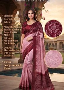 Elegant Pink Georgette Saree with Maroon Bandhani