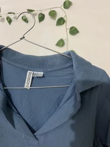 Blue Collared Cropped Top