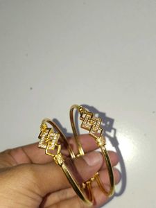 Elegant Gold Bangles with CZ Studded Design