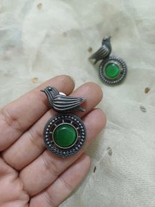 Bird Design Brass Silverlookalike Earrings