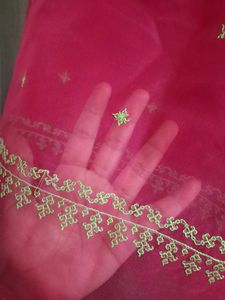 Rani Pink Saree with Contrast blouse piece