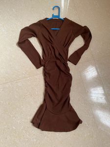 Brown Ruched Wrap Dress