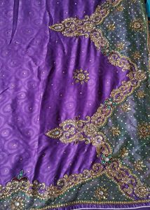 Heavy Purple &amp; Green Embroidered Saree