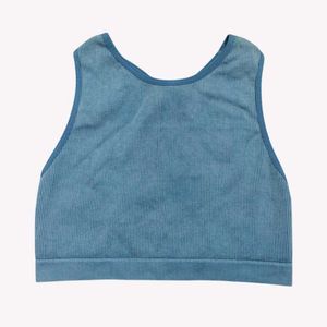 Blue Ribbed Sports Bra