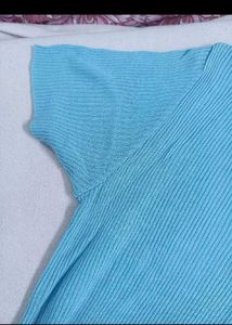 Blue Pleated V-Neck Midi Dress