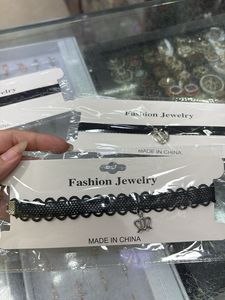 Black Lace Choker with Rhinestone Charm any 1