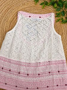 White &amp; Pink Lace Ethnic Dress