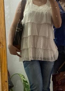Chic Layered White Ruffle and PINK top  comb