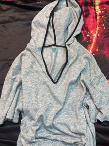 Gray Short Sleeve cropped Hoodie