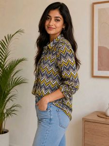 Stylish Chevron Print Button-Up Top