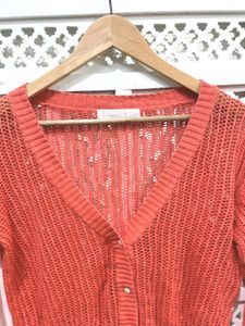 Chic Coral Knit Button Up Cardigan B