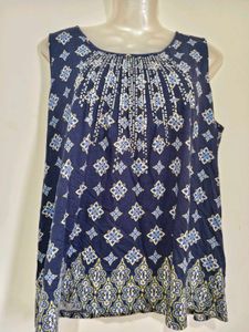 Blue Printed Sleeveless Kurti 38"-40"