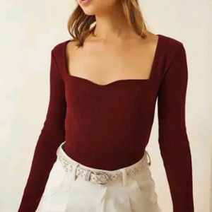 Chic maroon Square Neck Top