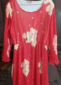 Red Floral Pleated Maxi Dress