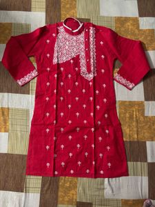 Red Embroidered Kurta