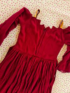 Maroon Sequined Kurta Set with Golden Pants
