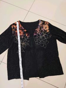 Sparkly Black Cardigan with Floral Accent