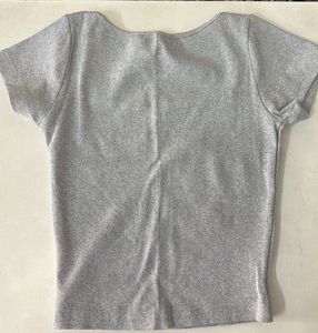Grey Ribbed Square Neck Top