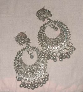 Silver Peacock Jhumka Earrings
