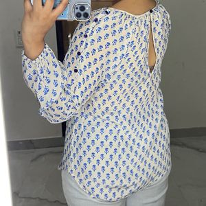 Blue Floral Print Top