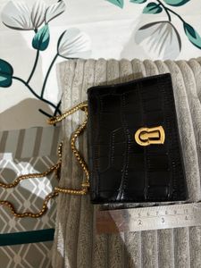 LVL99 Black Croc Embossed Clutch with Gold Chain