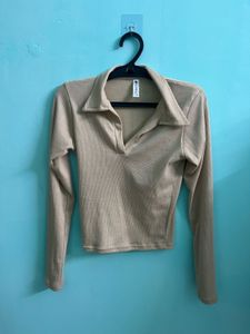 Tan Long Sleeve Polo Top