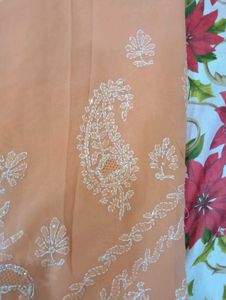 Elegant Peach Chikankari Saree🥻