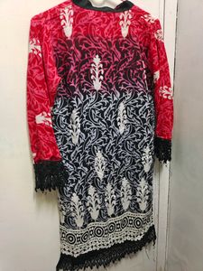 Beautiful Red And Black Print Kurti