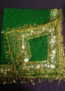 Green dupatta with aari work