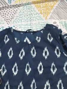 Navy Blue Ikat Print Kurta