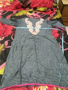 Elegant Embroidered Grey Kurta with plazoo