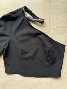 Black One shoulder with Embellished Neckline