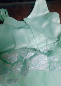 Frilled NetSatin Embroidery FreshPista Color Frock