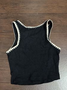 Black Ribbed Tank Top with Crochet Trim