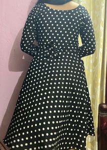 Black White Polka Dot A-Line Dress | Korean Style