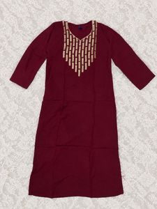 Maroon Embroidered Kurta