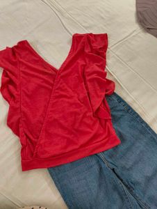 Ruffled Red V-Neck Top