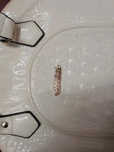 Cream Croc-Textured Dome Satchel Handbag