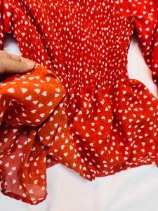 Red Heart Print Peplum Top