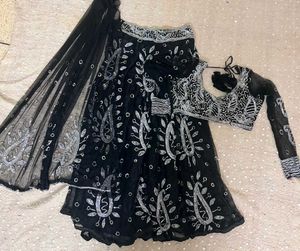 y2k Black Sequined Lehenga Choli Set