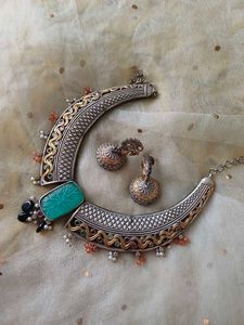 Brass necklace set with handcarved stone work
