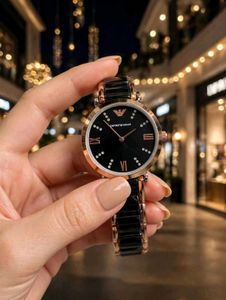 Emporio Armani Black & Rose Gold Watch LADIES WATC