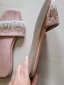 Beaded Pink Slide Sandals