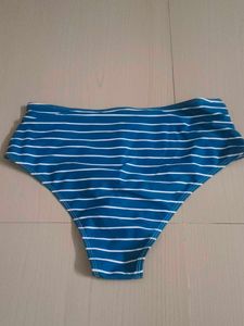 Blue Striped High-Waisted Bikini Bottom