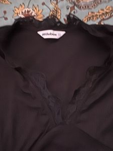 Black Lace Trim Long Sleeve Top