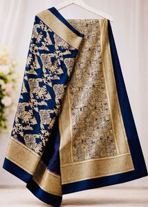 Elegant Navy Blue & Gold Dupatta